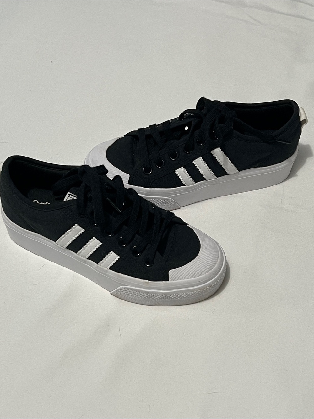 Adidas Originals Black & White Canvas Nizza Platform Sneakers